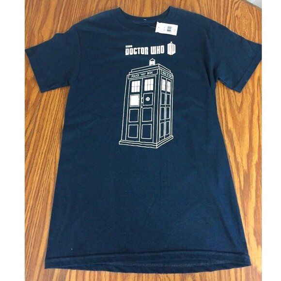 Doctor Who Linear Tardis Police Box Adult Sz S Blue T Shirt Tardis BBC Sci Fi - Picture 1 of 6